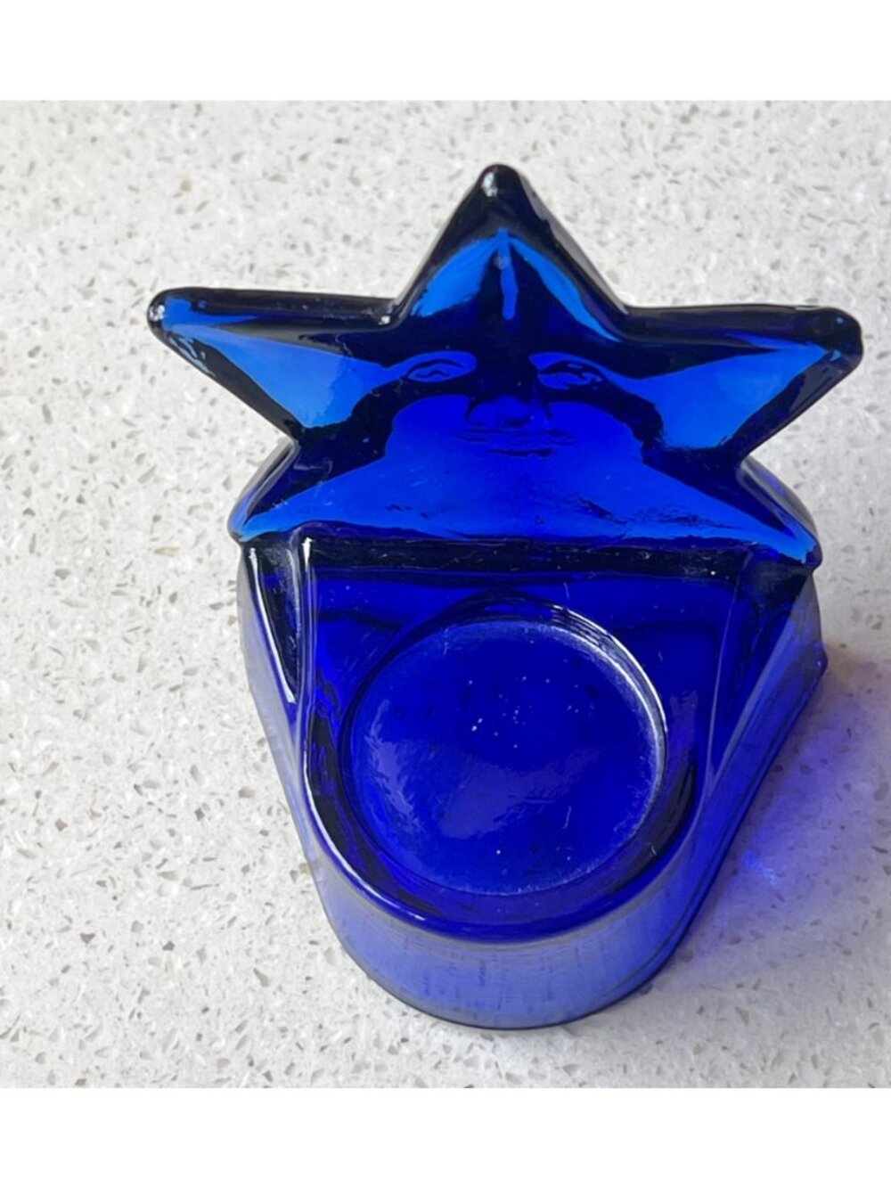Vintage Cobalt Blue Glass Star Face Votive Candle Holder 4" Tall Decorative Acce - Picture 6 of 7